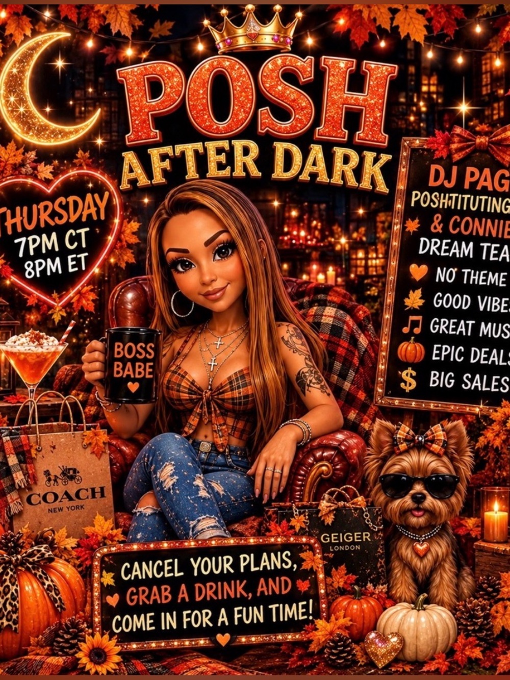 Posh After Dark THURSDAY NIGHT at 8PM EST w Dj Page and Holidaygall!! 🎶👑🤘🏽😝 - Picture 1 of 14